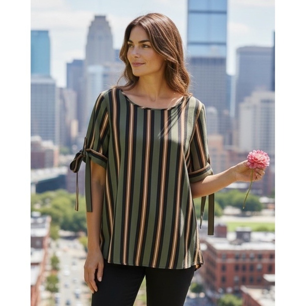 Andree by‎ Unit Striped Ruffle Blouse Shirt Professional Work Top Size Small